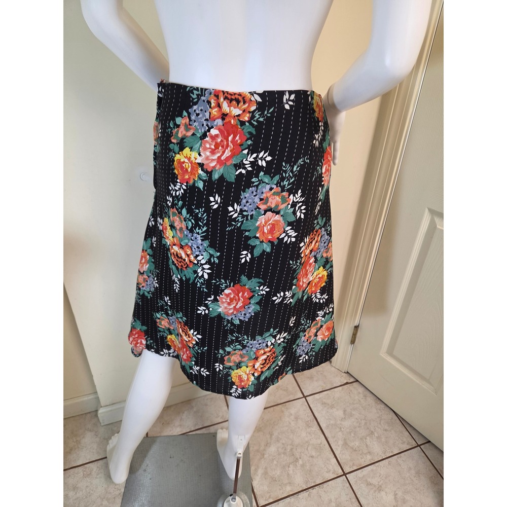 Walter‎ Baker Black Floral Handkerchief Hem Midi Skirt Size 2 Rose Pinstripe - Picture 4 of 8